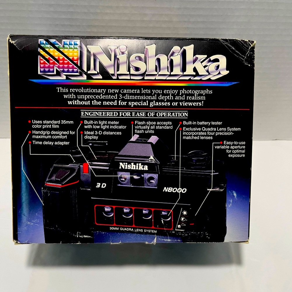 Untested Nishika 3-D 35 mm camera, black.